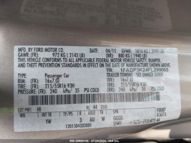 Photo 8 VIN: 1FADP3K24FL299065 - FORD FOCUS 