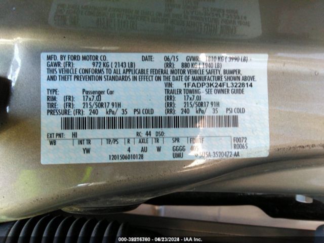 Photo 8 VIN: 1FADP3K24FL322814 - FORD FOCUS 