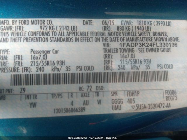 Photo 8 VIN: 1FADP3K24FL330136 - FORD FOCUS 