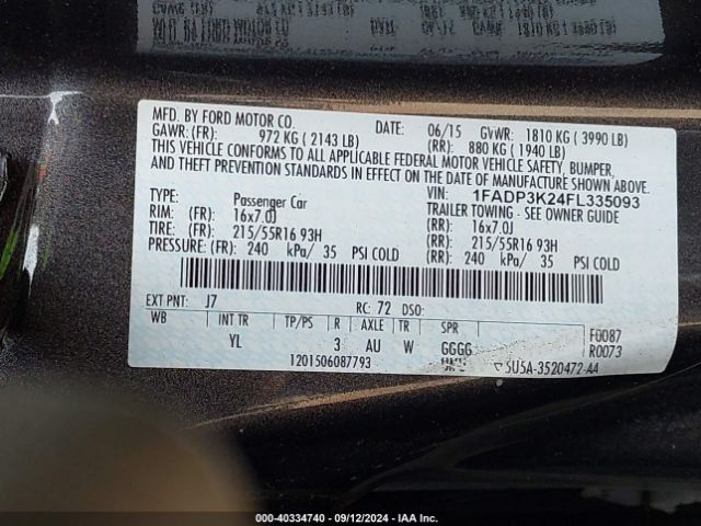 Photo 8 VIN: 1FADP3K24FL335093 - FORD FOCUS 