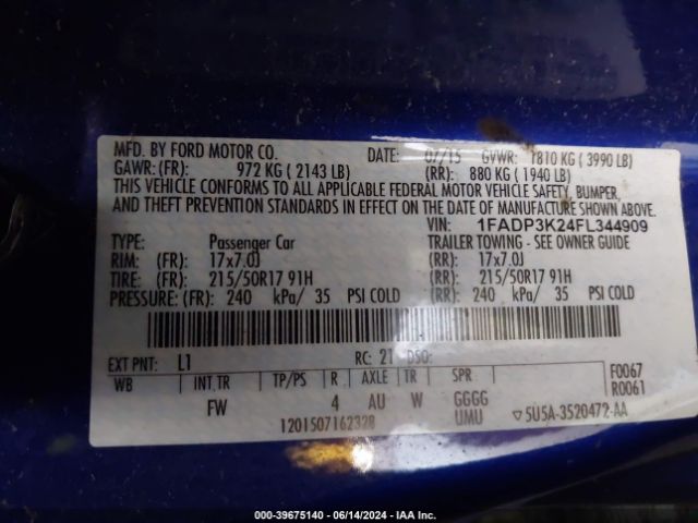 Photo 8 VIN: 1FADP3K24FL344909 - FORD FOCUS 