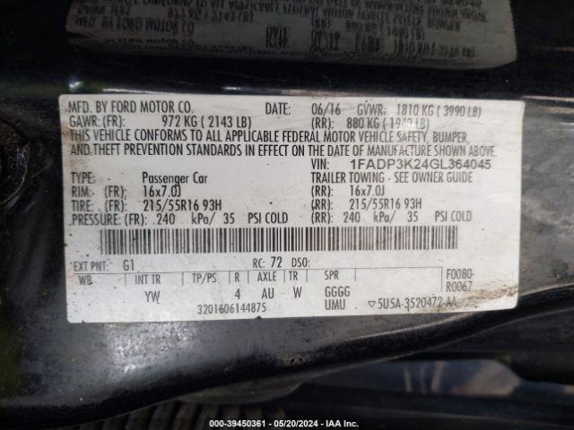 Photo 8 VIN: 1FADP3K24GL364045 - FORD FOCUS 