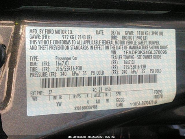 Photo 8 VIN: 1FADP3K24GL376096 - FORD FOCUS 