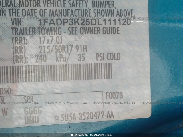 Photo 8 VIN: 1FADP3K25DL111120 - FORD FOCUS 