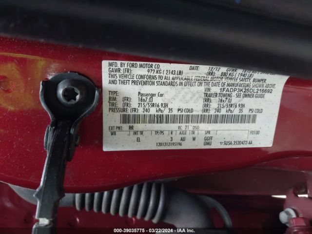 Photo 8 VIN: 1FADP3K25DL216692 - FORD FOCUS 