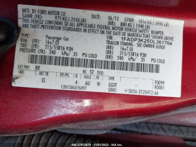 Photo 8 VIN: 1FADP3K25DL361764 - FORD FOCUS 