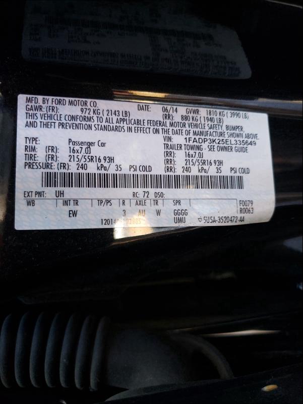 Photo 9 VIN: 1FADP3K25EL335649 - FORD FOCUS SE 