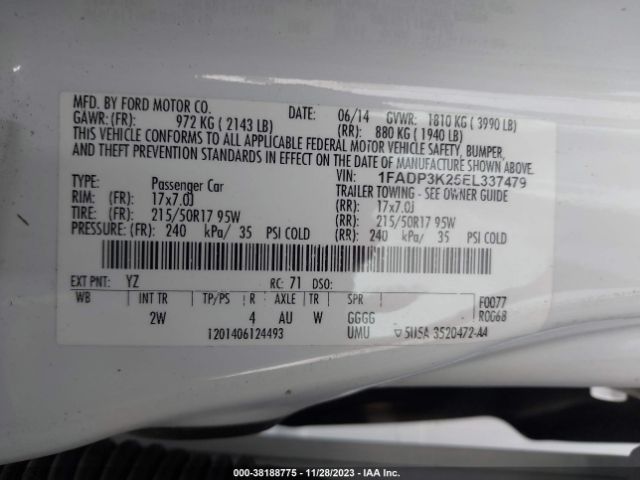 Photo 8 VIN: 1FADP3K25EL337479 - FORD FOCUS 