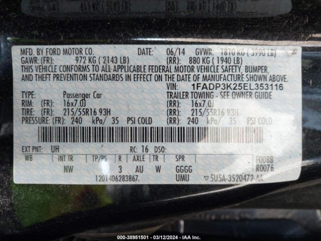 Photo 8 VIN: 1FADP3K25EL353116 - FORD FOCUS 