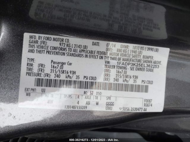 Photo 8 VIN: 1FADP3K25EL362253 - FORD FOCUS 