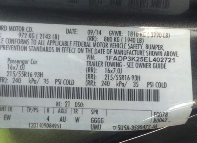 Photo 8 VIN: 1FADP3K25EL402721 - FORD FOCUS 