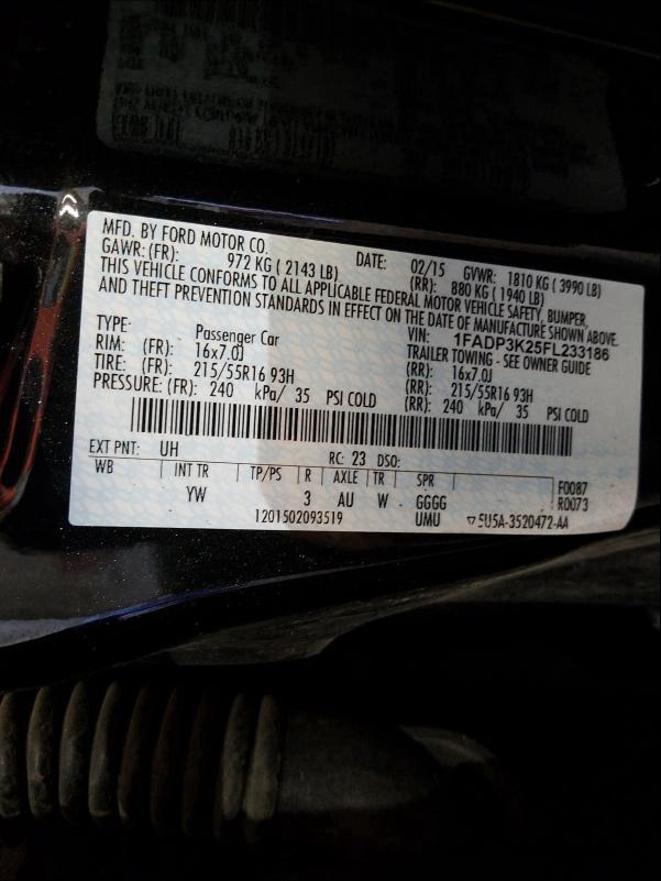 Photo 9 VIN: 1FADP3K25FL233186 - FORD FOCUS SE 