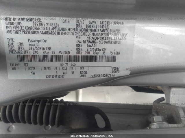 Photo 8 VIN: 1FADP3K25FL288480 - FORD FOCUS 