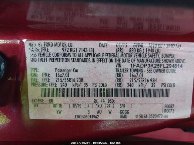 Photo 8 VIN: 1FADP3K25FL294814 - FORD FOCUS 