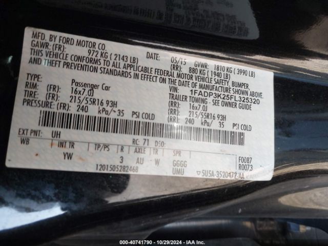 Photo 8 VIN: 1FADP3K25FL325320 - FORD FOCUS 