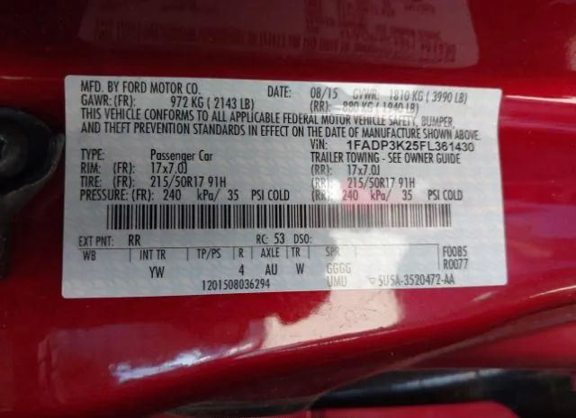 Photo 8 VIN: 1FADP3K25FL361430 - FORD FOCUS 