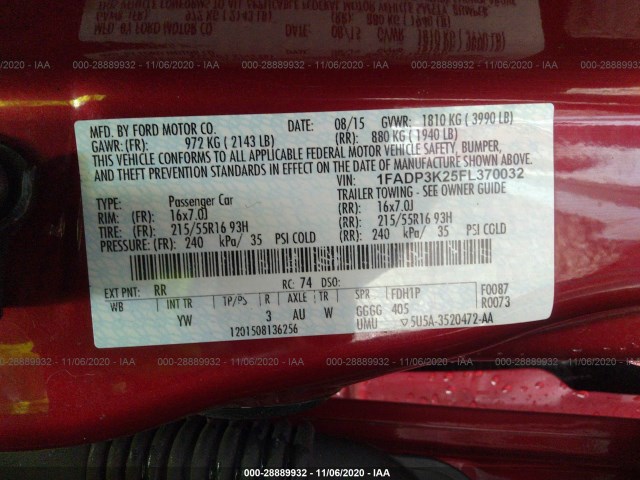 Photo 8 VIN: 1FADP3K25FL370032 - FORD FOCUS 