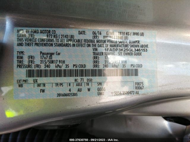 Photo 8 VIN: 1FADP3K25GL346153 - FORD FOCUS 