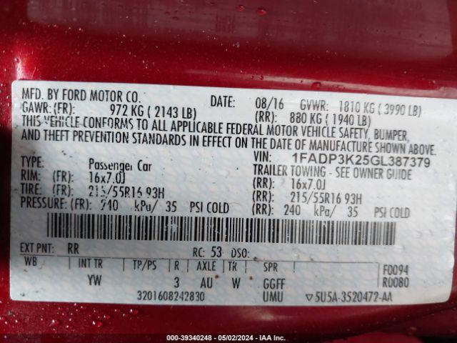 Photo 8 VIN: 1FADP3K25GL387379 - FORD FOCUS 