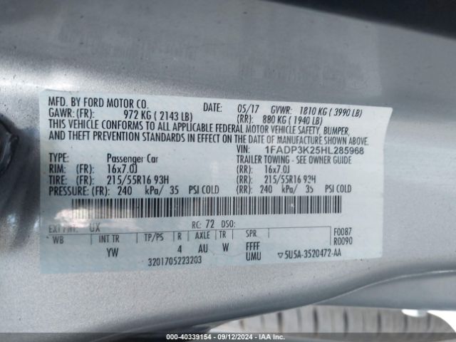 Photo 8 VIN: 1FADP3K25HL285968 - FORD FOCUS 