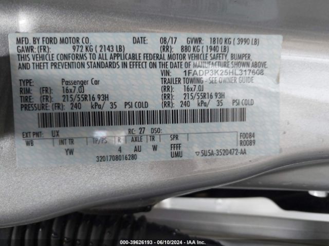 Photo 8 VIN: 1FADP3K25HL317608 - FORD FOCUS 