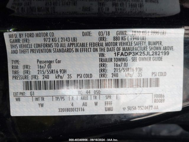 Photo 8 VIN: 1FADP3K25JL282199 - FORD FOCUS 