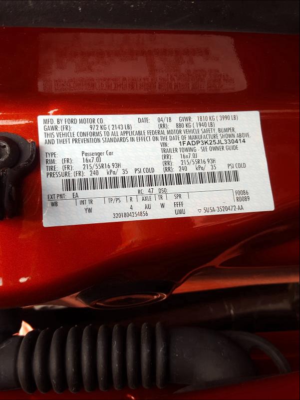 Photo 9 VIN: 1FADP3K25JL330414 - FORD FOCUS 