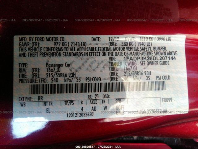 Photo 8 VIN: 1FADP3K26DL207144 - FORD FOCUS 