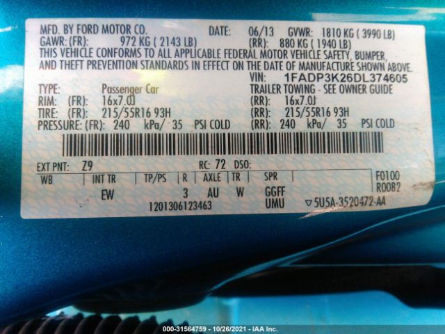 Photo 8 VIN: 1FADP3K26DL374605 - FORD FOCUS 