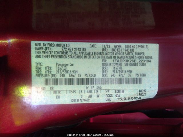 Photo 8 VIN: 1FADP3K26EL223104 - FORD FOCUS SE 