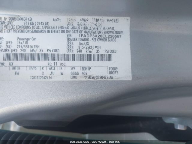 Photo 8 VIN: 1FADP3K26EL226567 - FORD FOCUS 