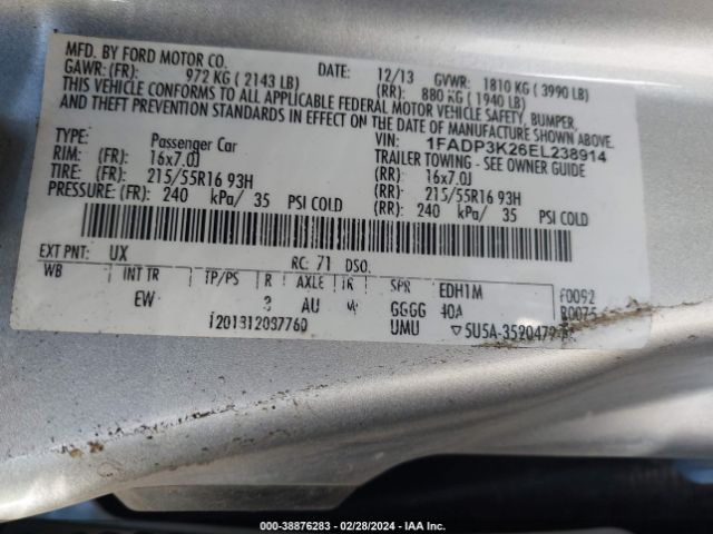 Photo 8 VIN: 1FADP3K26EL238914 - FORD FOCUS 