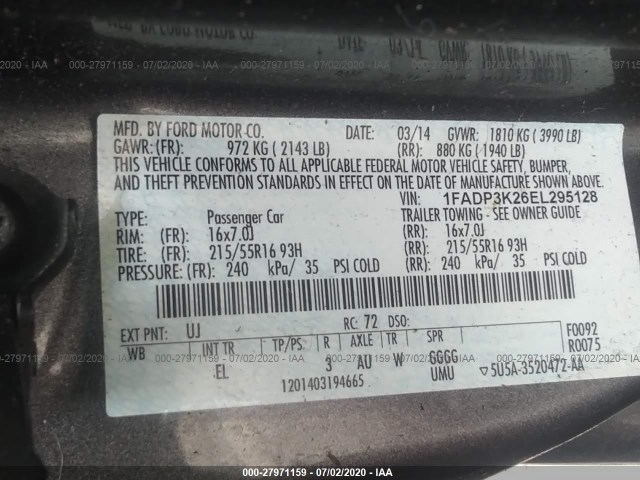 Photo 8 VIN: 1FADP3K26EL295128 - FORD FOCUS 