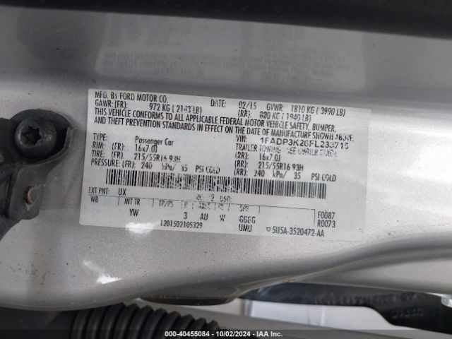 Photo 8 VIN: 1FADP3K26FL233715 - FORD FOCUS 