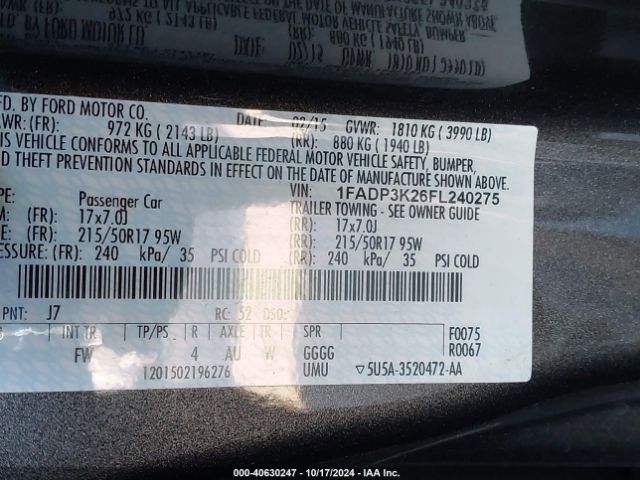 Photo 8 VIN: 1FADP3K26FL240275 - FORD FOCUS 