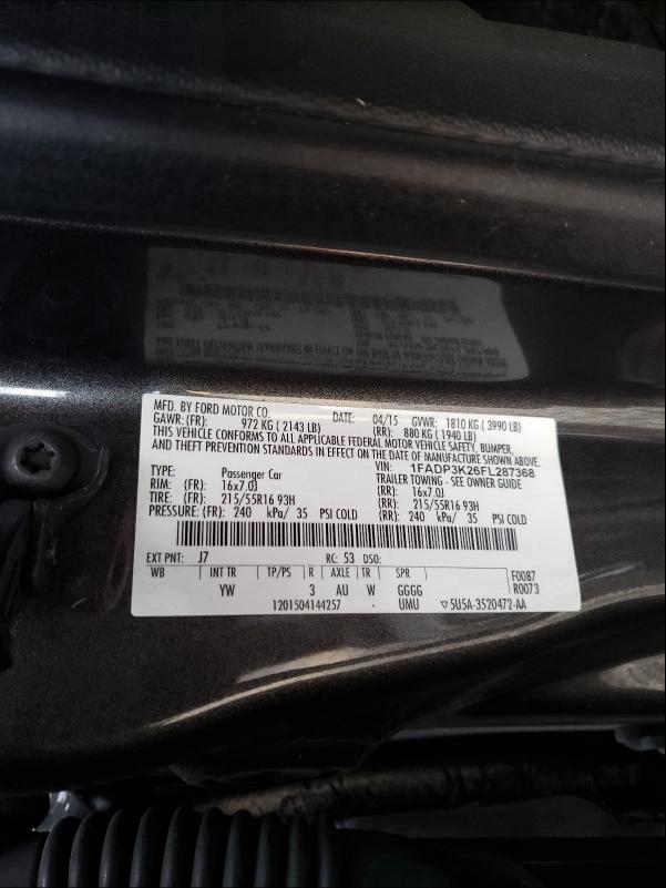 Photo 9 VIN: 1FADP3K26FL287368 - FORD FOCUS SE 