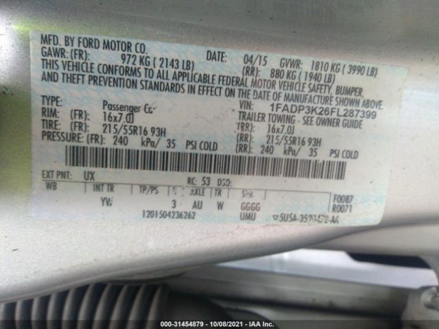 Photo 8 VIN: 1FADP3K26FL287399 - FORD FOCUS 