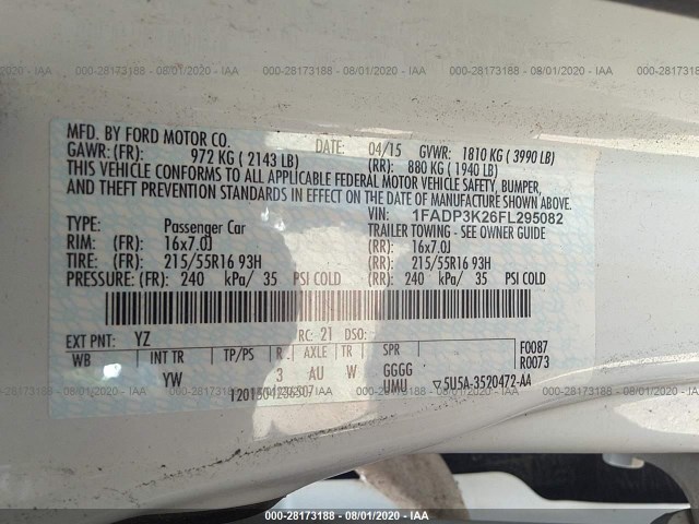 Photo 8 VIN: 1FADP3K26FL295082 - FORD FOCUS 