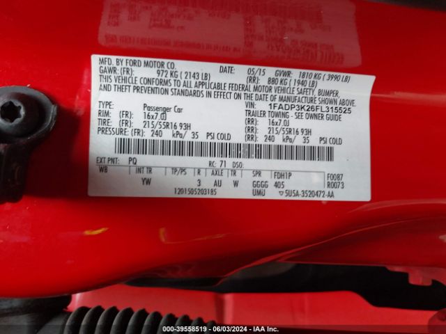 Photo 8 VIN: 1FADP3K26FL315525 - FORD FOCUS 