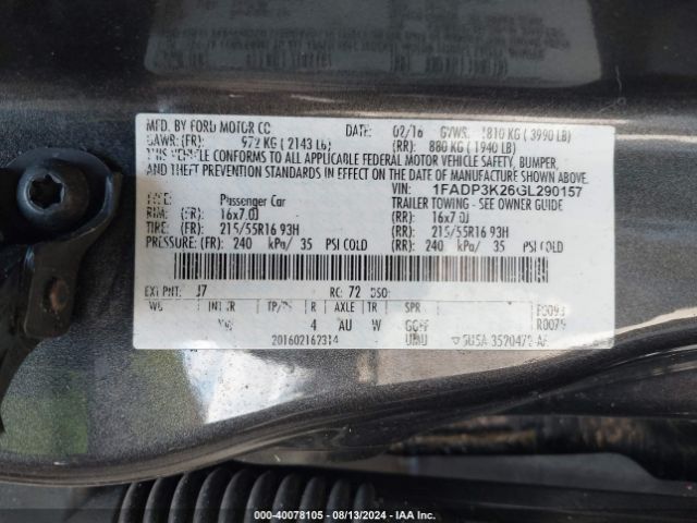 Photo 8 VIN: 1FADP3K26GL290157 - FORD FOCUS 