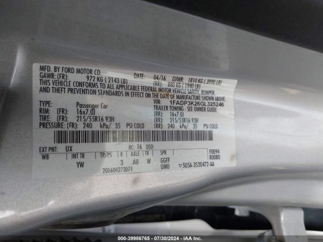 Photo 8 VIN: 1FADP3K26GL325246 - FORD FOCUS 