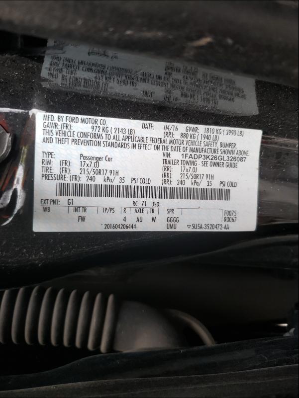 Photo 9 VIN: 1FADP3K26GL326087 - FORD FOCUS SE 