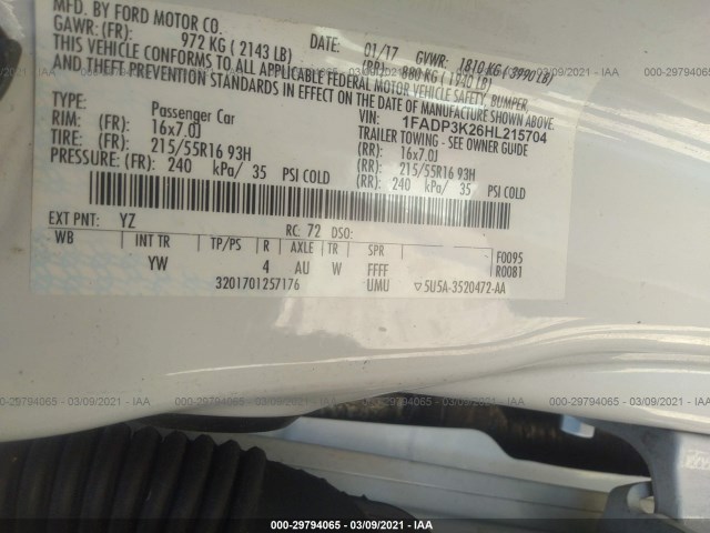 Photo 8 VIN: 1FADP3K26HL215704 - FORD FOCUS 