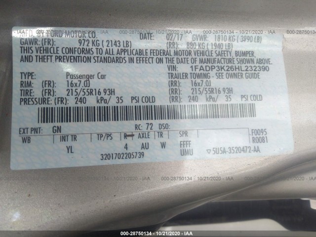 Photo 8 VIN: 1FADP3K26HL232390 - FORD FOCUS 