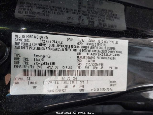 Photo 8 VIN: 1FADP3K26JL212436 - HONDA CIVIC 