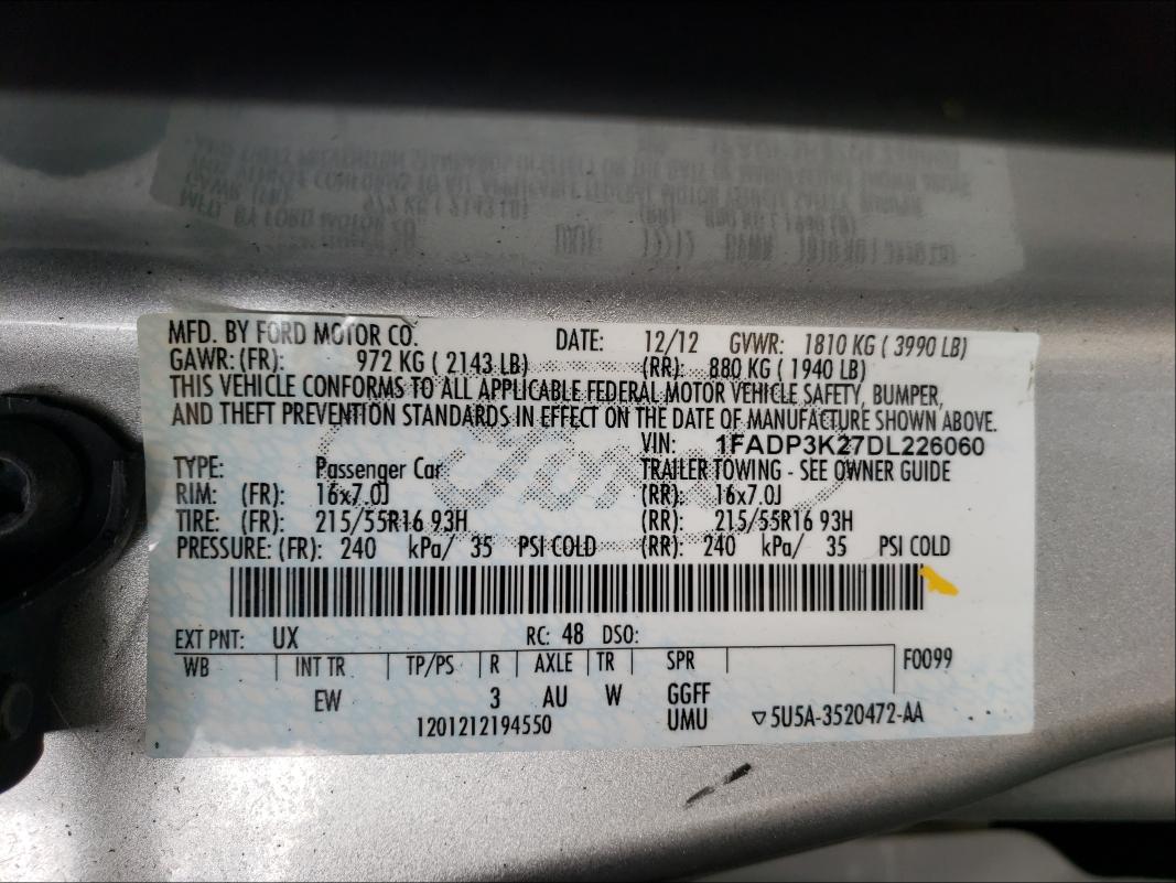 Photo 9 VIN: 1FADP3K27DL226060 - FORD FOCUS SE 