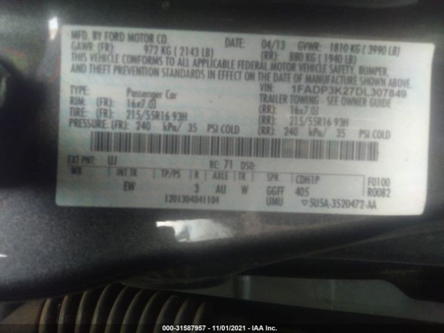 Photo 8 VIN: 1FADP3K27DL307849 - FORD FOCUS 