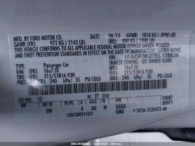 Photo 8 VIN: 1FADP3K27EL135839 - FORD FOCUS 