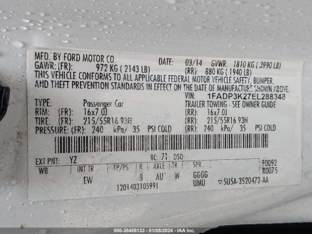 Photo 8 VIN: 1FADP3K27EL288348 - FORD FOCUS 