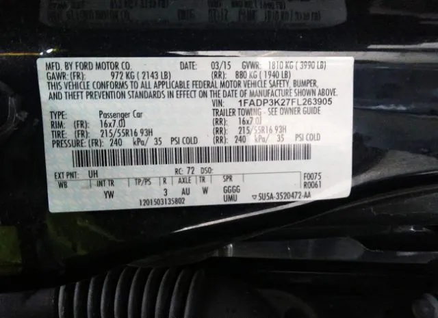 Photo 8 VIN: 1FADP3K27FL263905 - FORD FOCUS 